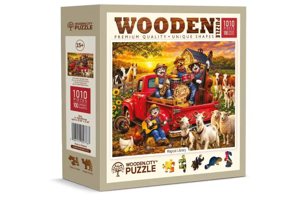Wooden Puzzle 1000 Cat Band on the Farm Opis 1