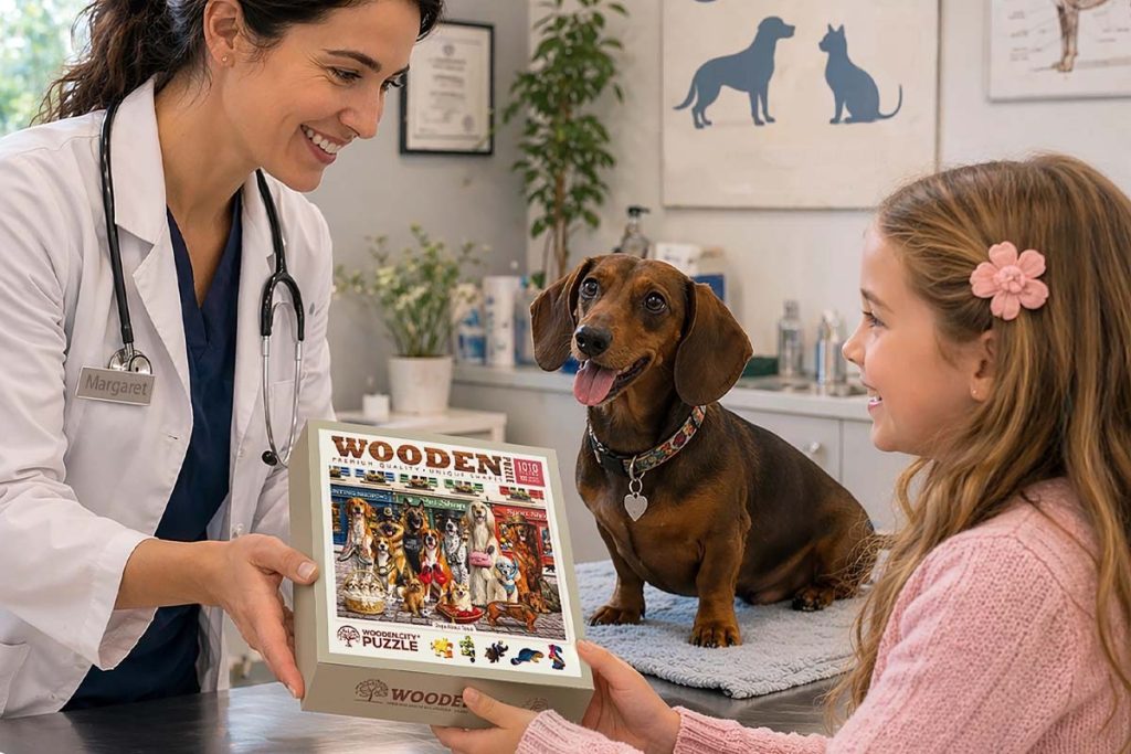Wooden Puzzle 1000 Dogs About Town Opis 2