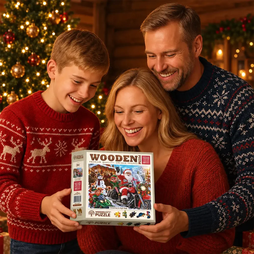 wooden puzzle 1000 Christmas in High Gear opis 3